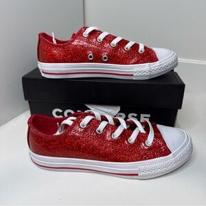 Converse Low Top Sneakers - Red Glitter with White Accents size 2.5